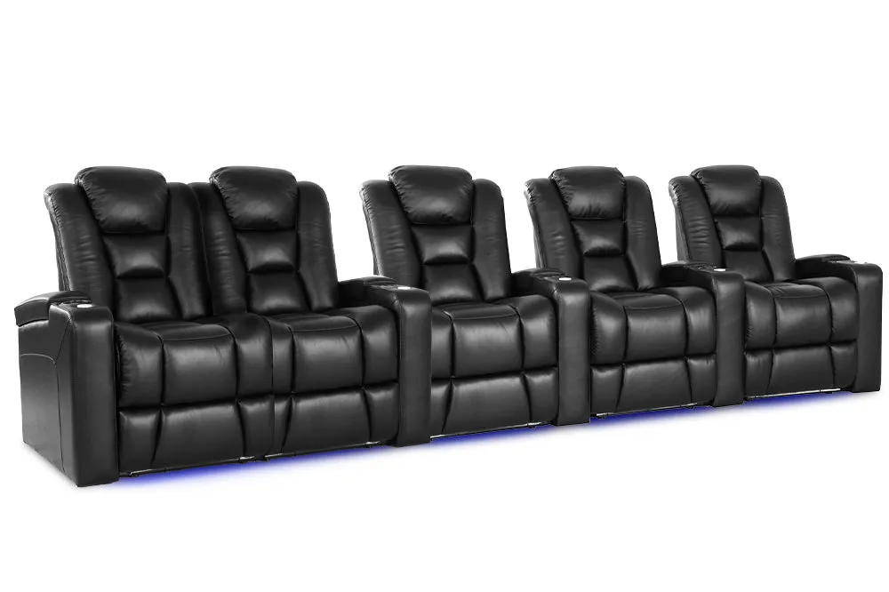 Valencia Venice Leather Home Theater Seating Row of 5 Loveseat Left, Black