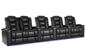 Valencia Venice Leather Home Theater Seating Row of 5 Loveseat Left, Black
