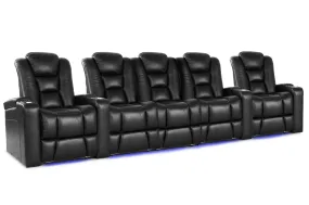 Valencia Venice Leather Home Theater Seating Row of 5 Set of 3 Center, Black
