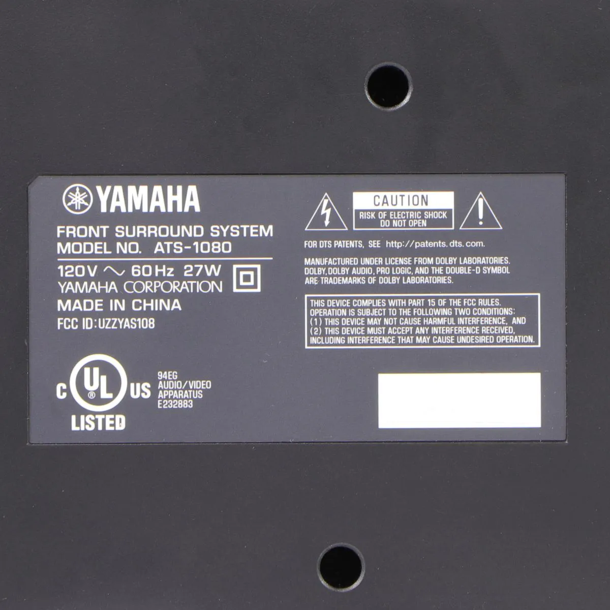 YAMAHA 35-in Bluetooth Soundbar with Dual Built-in Subwoofers - Black (ATS-1080)