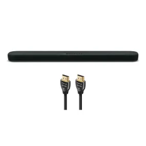 Yamaha SR-B20ABL Sound Bar with Dual Built-In Subwoofers with 8K-10K 48Gbps HDMI Cable - 2.46 ft. (.75m)