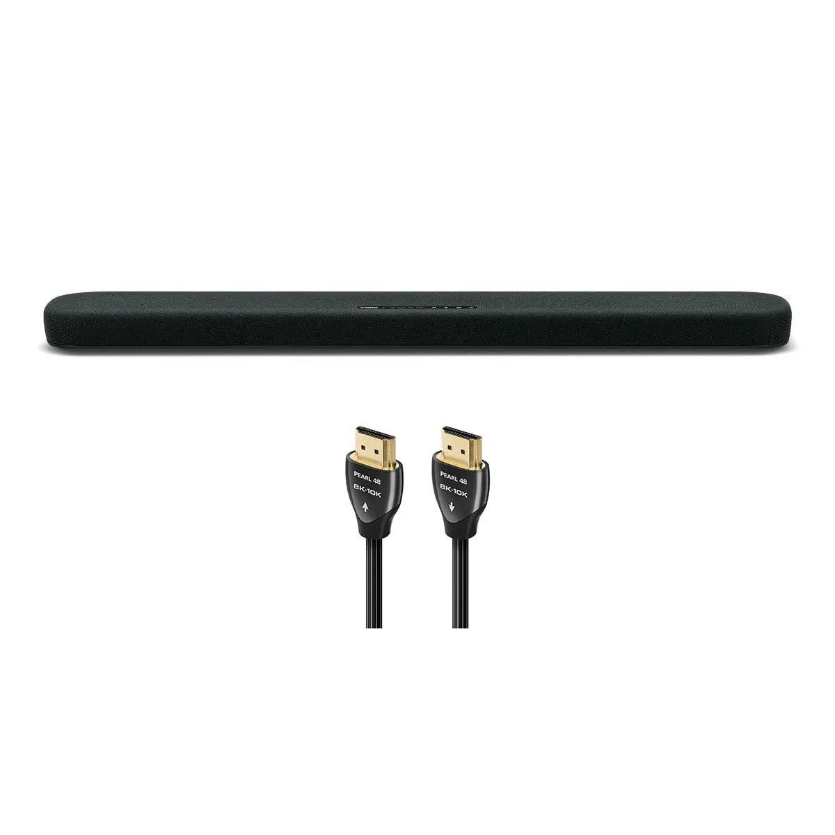 Yamaha SR-B20ABL Sound Bar with Dual Built-In Subwoofers with 8K-10K 48Gbps HDMI Cable - 2.46 ft. (.75m)