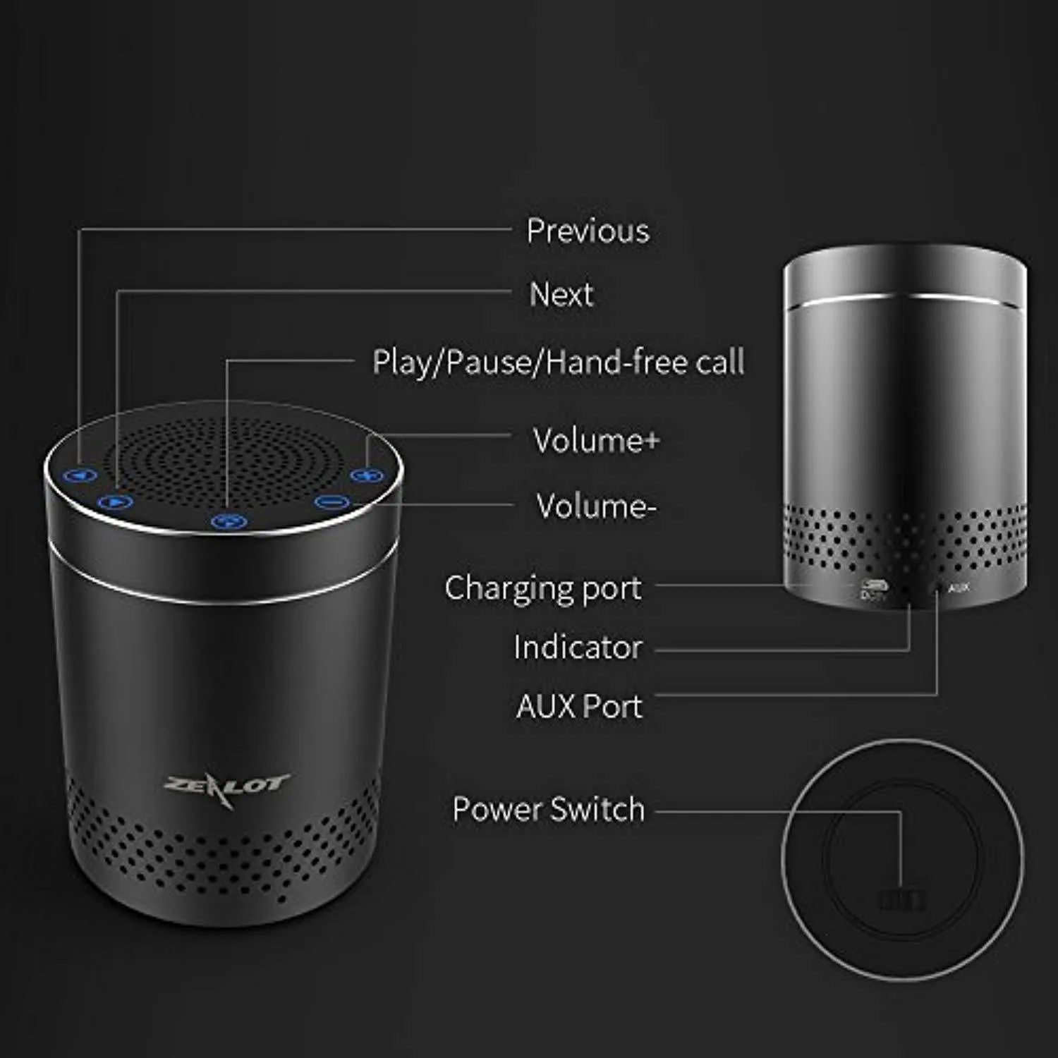 ZEALOT S15 Portable Bluetooth V4.2 Wirelsess Stereo Touch Speaker Waterproof with HD AD Audio and Enchanced Bass Loud Sound, Built-in Microphone Handsfree Calling,Water Resistant,Dustproof