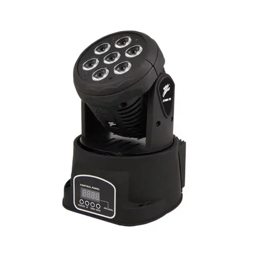 Zebra LED Stage Light with Moving Head and DMX Effetcs with a moving head is perfect for small or large venues. It is comprised of 7 LED spot lights made up of RGB LED-ZYMH-78