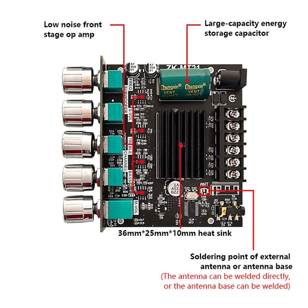 ZK-MT21 2.1 Channel Bluetooth Digital Amplifier Board 50WX2 100W