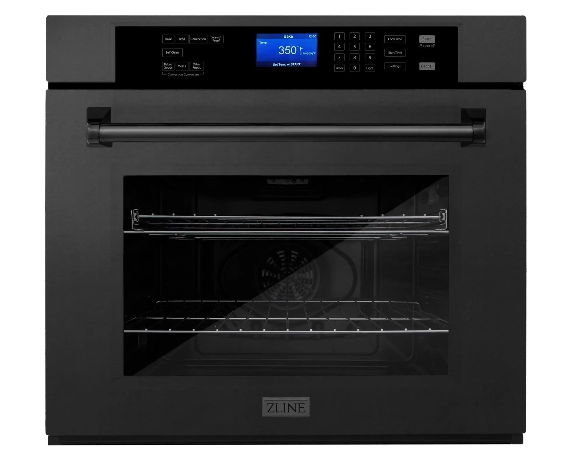 ZLINE 4-Piece Appliance Package - 36-Inch Rangetop with Brass Burners, Refrigerator, 30-Inch Electric Wall Oven, and Convertible Wall Mount Hood in Black Stainless Steel (4KPR-RTBRH36-AWS)