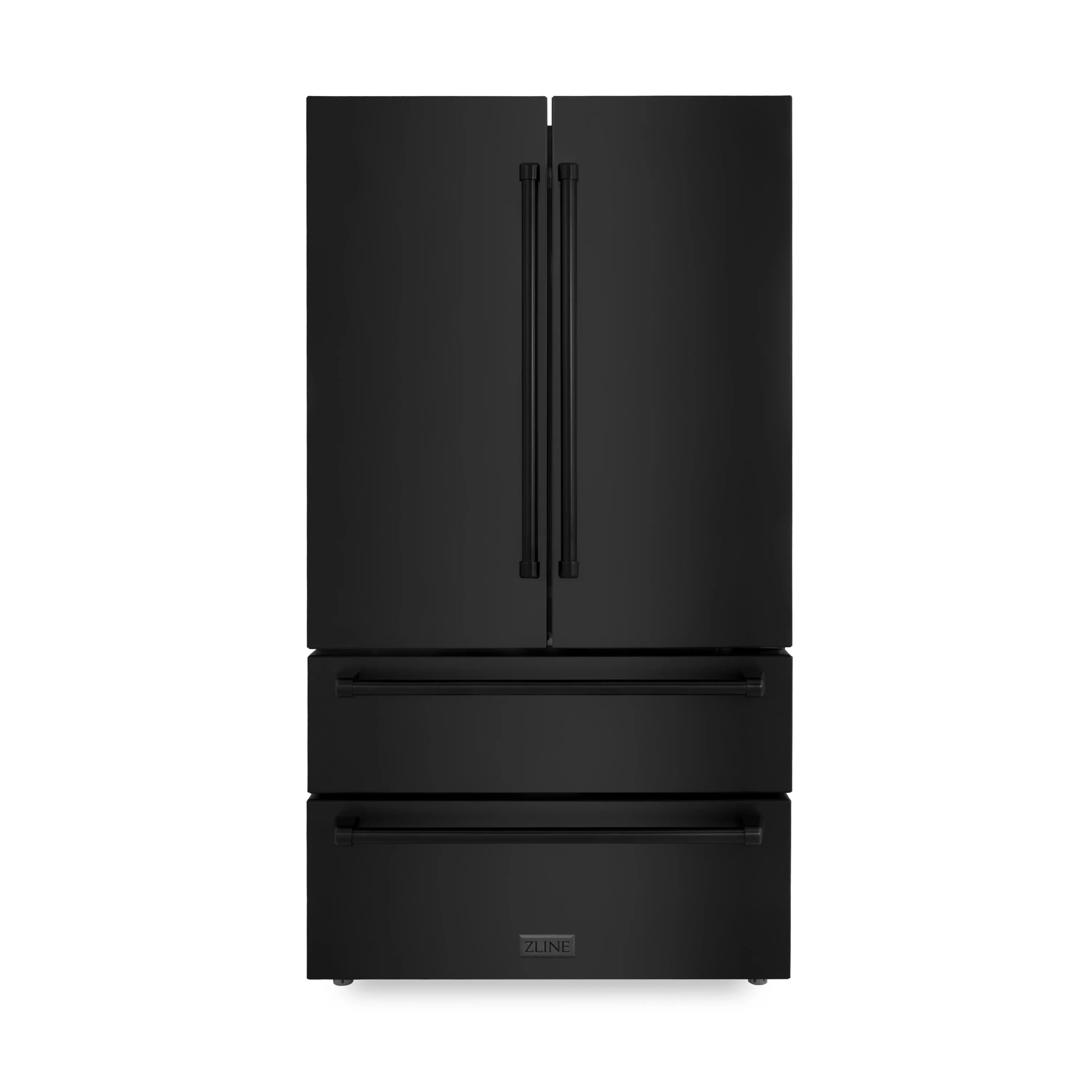 ZLINE 4-Piece Appliance Package - 36-Inch Rangetop with Brass Burners, Refrigerator, 30-Inch Electric Wall Oven, and Convertible Wall Mount Hood in Black Stainless Steel (4KPR-RTBRH36-AWS)