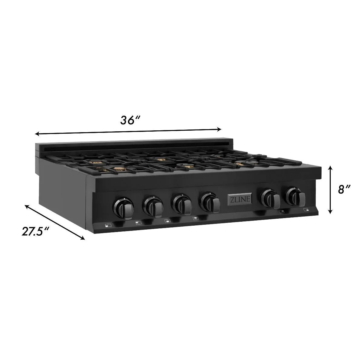 ZLINE 4-Piece Appliance Package - 36-Inch Rangetop with Brass Burners, Refrigerator, 30-Inch Electric Wall Oven, and Convertible Wall Mount Hood in Black Stainless Steel (4KPR-RTBRH36-AWS)