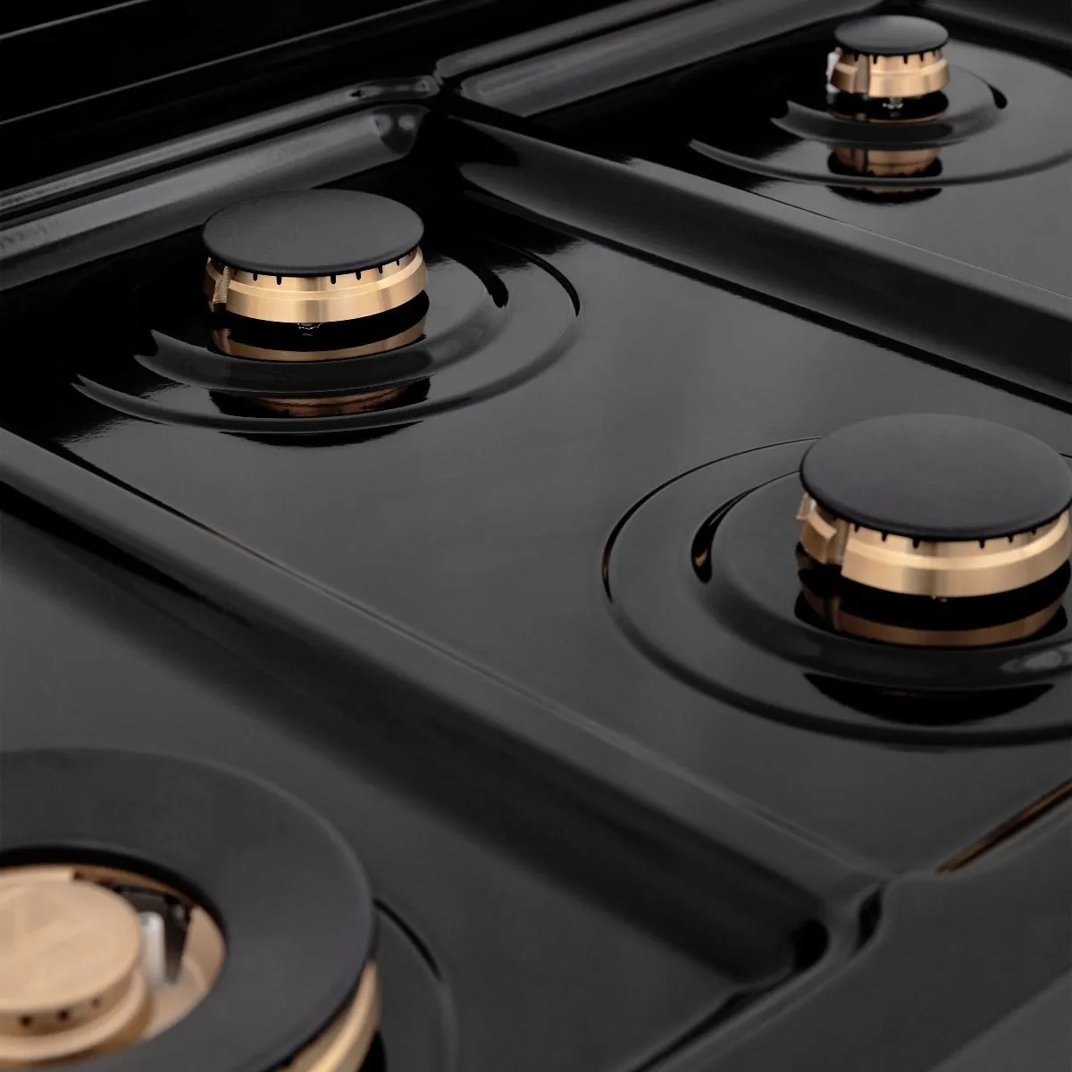ZLINE 4-Piece Appliance Package - 36-Inch Rangetop with Brass Burners, Refrigerator, 30-Inch Electric Wall Oven, and Convertible Wall Mount Hood in Black Stainless Steel (4KPR-RTBRH36-AWS)