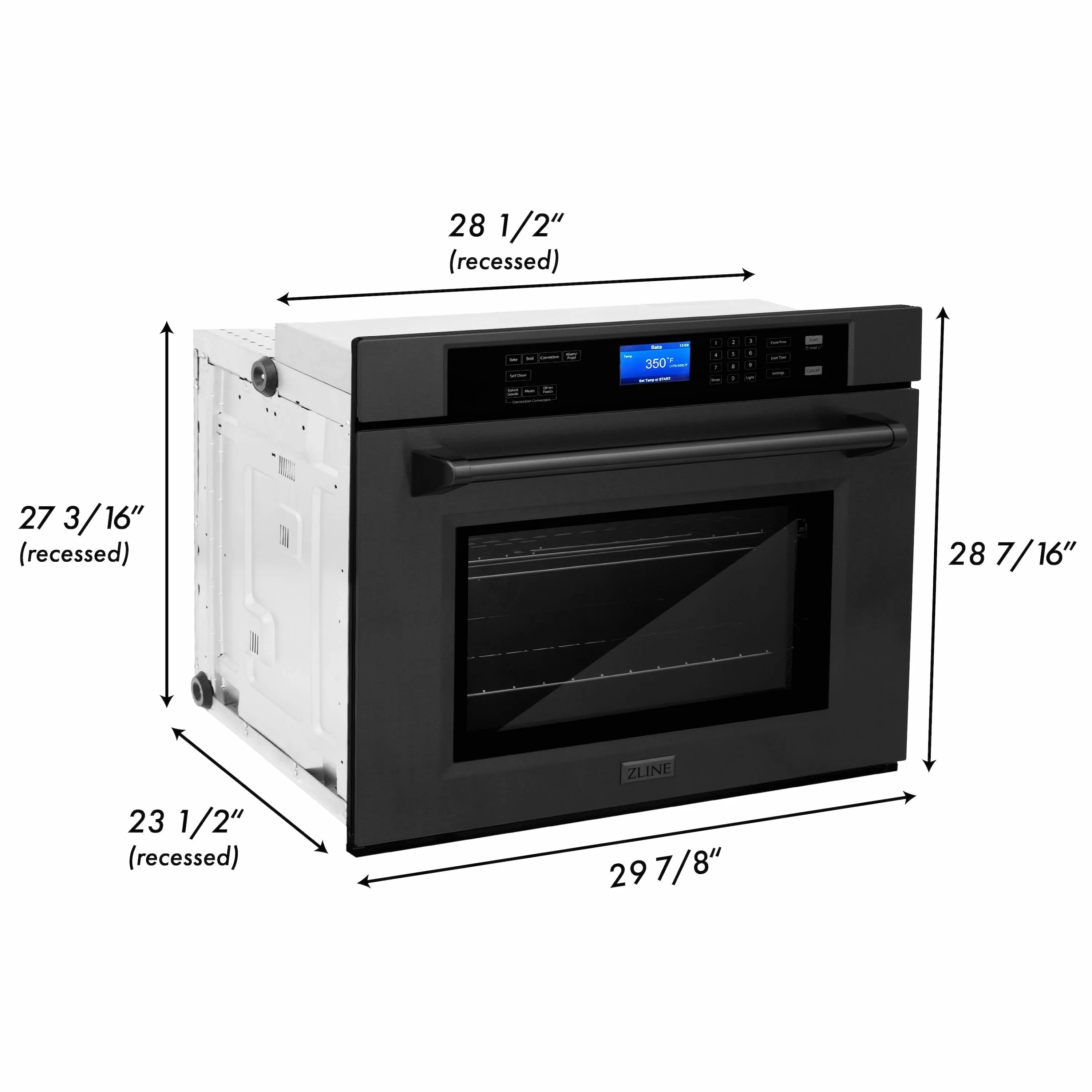 ZLINE 4-Piece Appliance Package - 36-Inch Rangetop with Brass Burners, Refrigerator, 30-Inch Electric Wall Oven, and Convertible Wall Mount Hood in Black Stainless Steel (4KPR-RTBRH36-AWS)