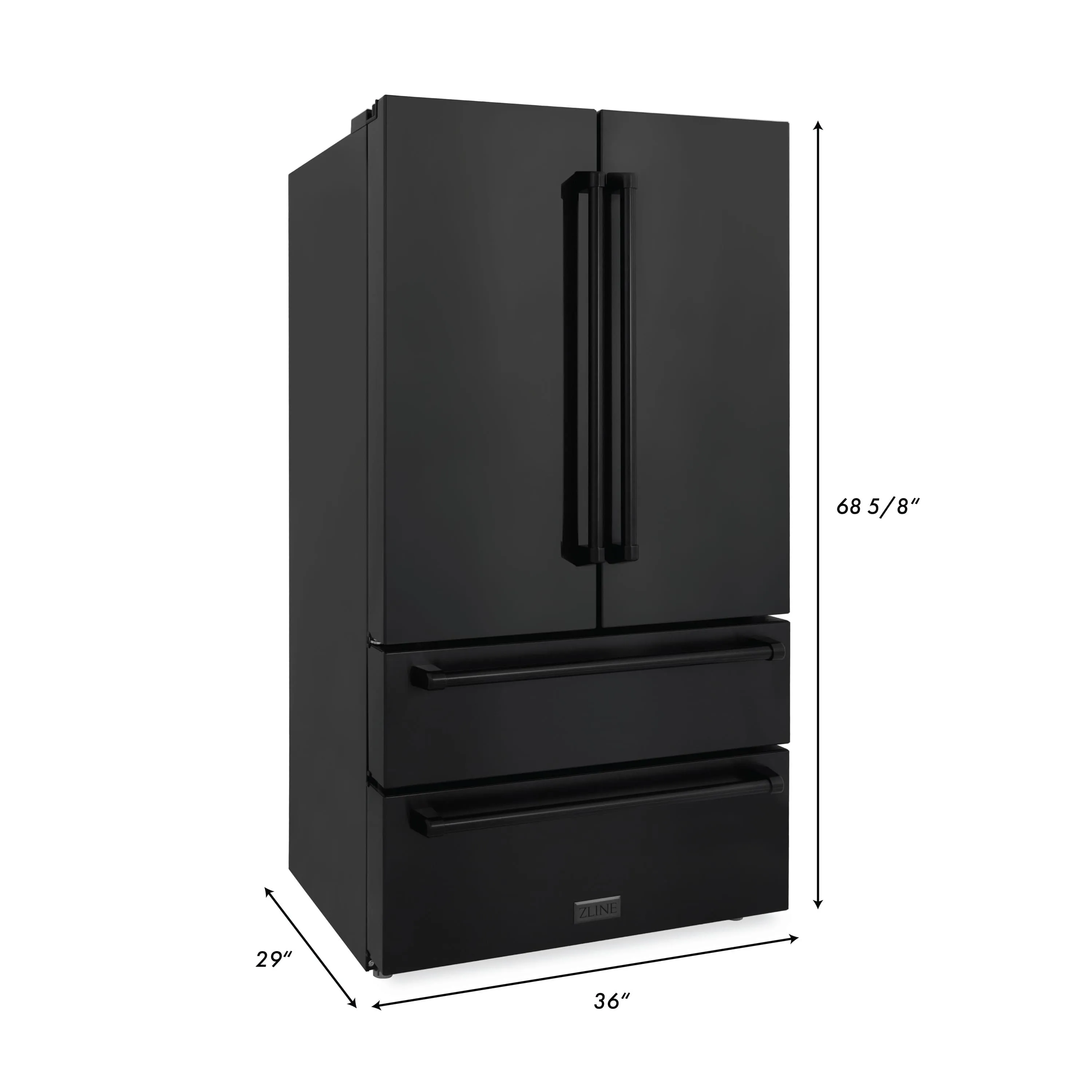 ZLINE 4-Piece Appliance Package - 36-Inch Rangetop with Brass Burners, Refrigerator, 30-Inch Electric Wall Oven, and Convertible Wall Mount Hood in Black Stainless Steel (4KPR-RTBRH36-AWS)