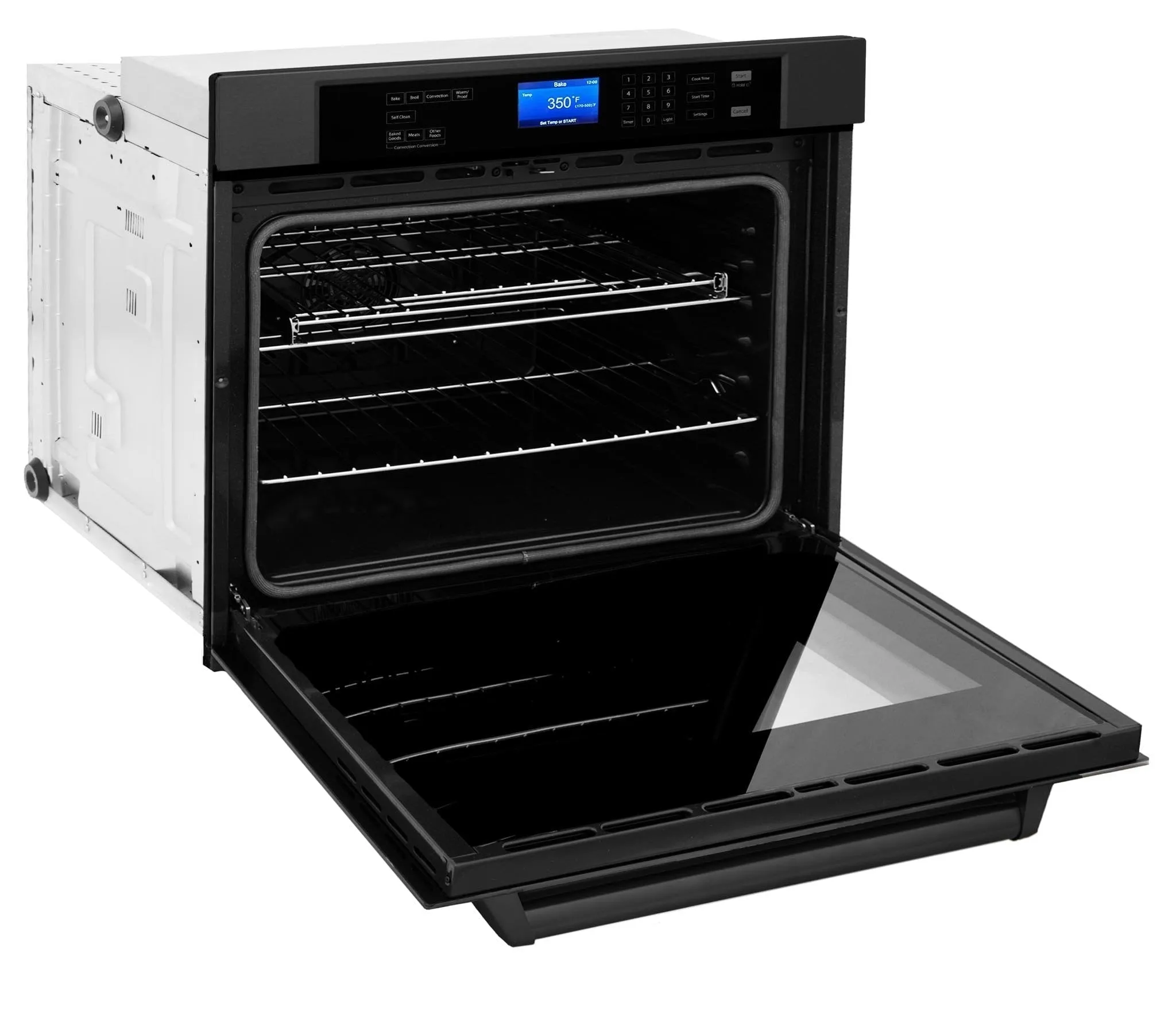 ZLINE 4-Piece Appliance Package - 36-Inch Rangetop with Brass Burners, Refrigerator, 30-Inch Electric Wall Oven, and Convertible Wall Mount Hood in Black Stainless Steel (4KPR-RTBRH36-AWS)