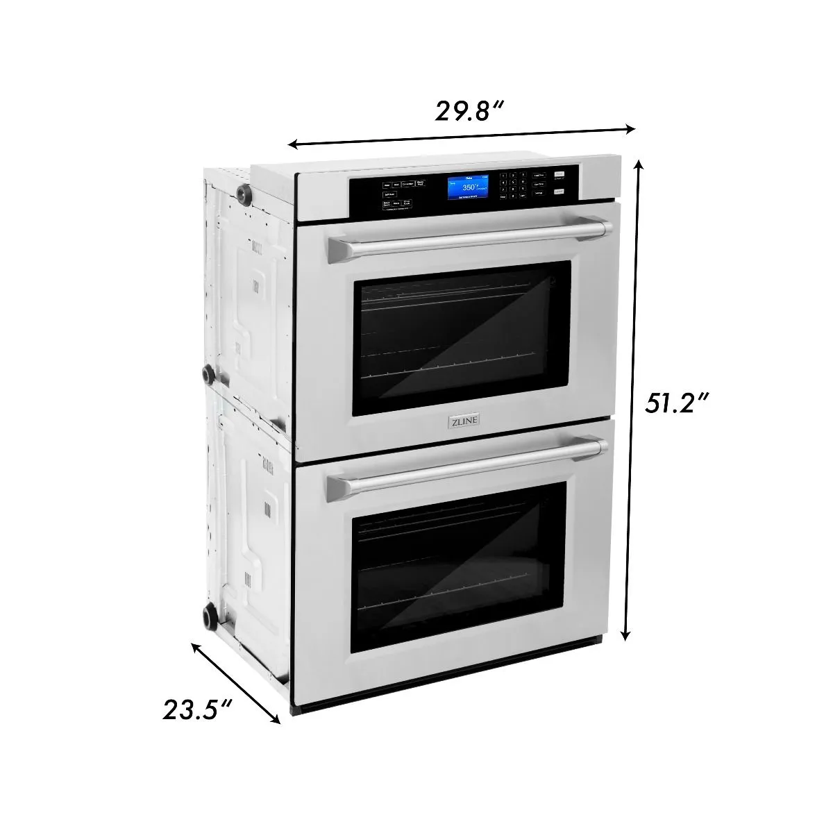 ZLINE 5-Piece Appliance Package - 48-Inch Rangetop, Refrigerator, 30-Inch Electric Double Wall Oven, 3-Rack Dishwasher, and Convertible Wall Mount Hood in Stainless Steel (5KPR-RTRH48-AWDDWV)