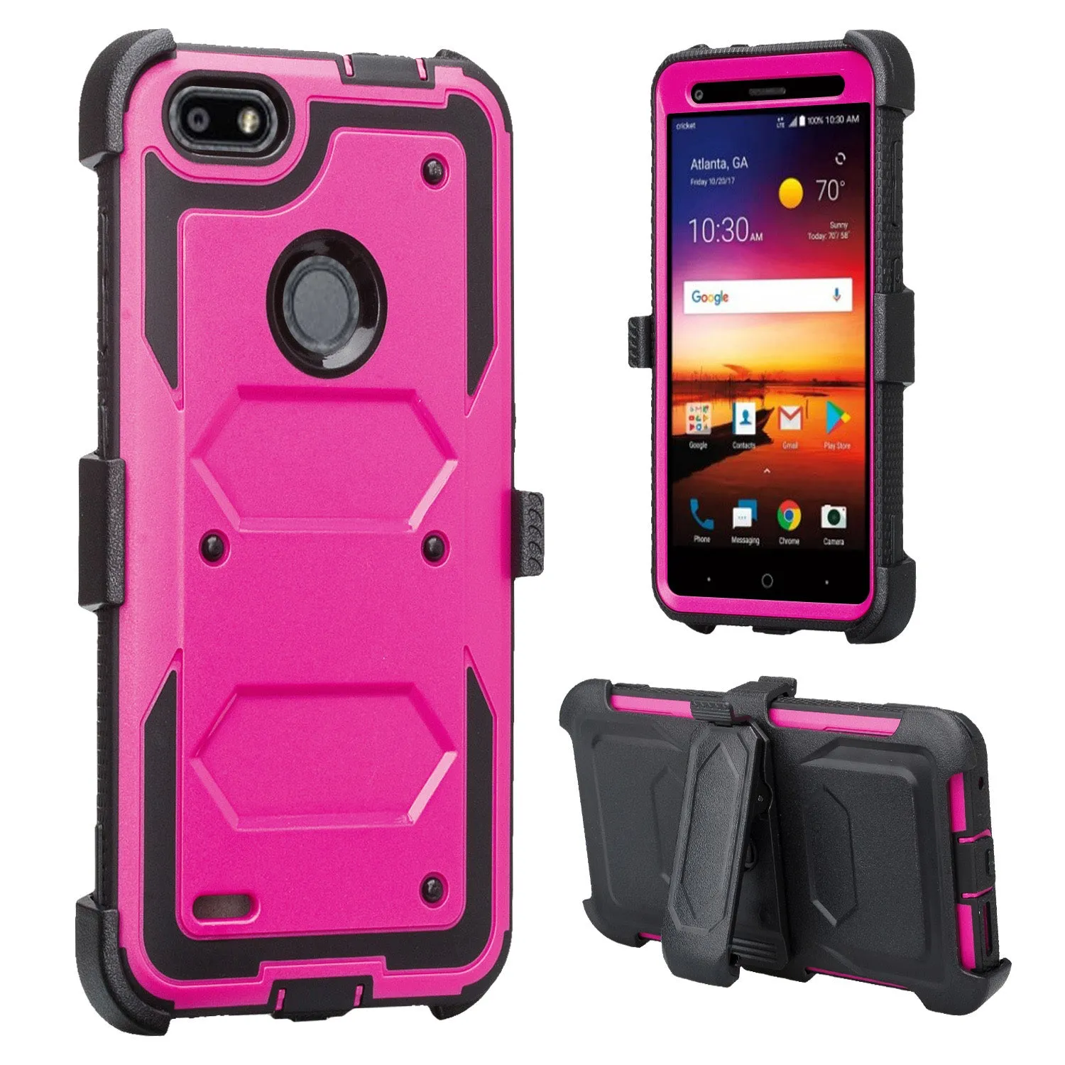 ZTE Blade X Case, ZTE Z965 Case, Triple Protection 3-1 w/ Built in Screen Protector Heavy Duty Holster Shell Combo Case Cover - Purple