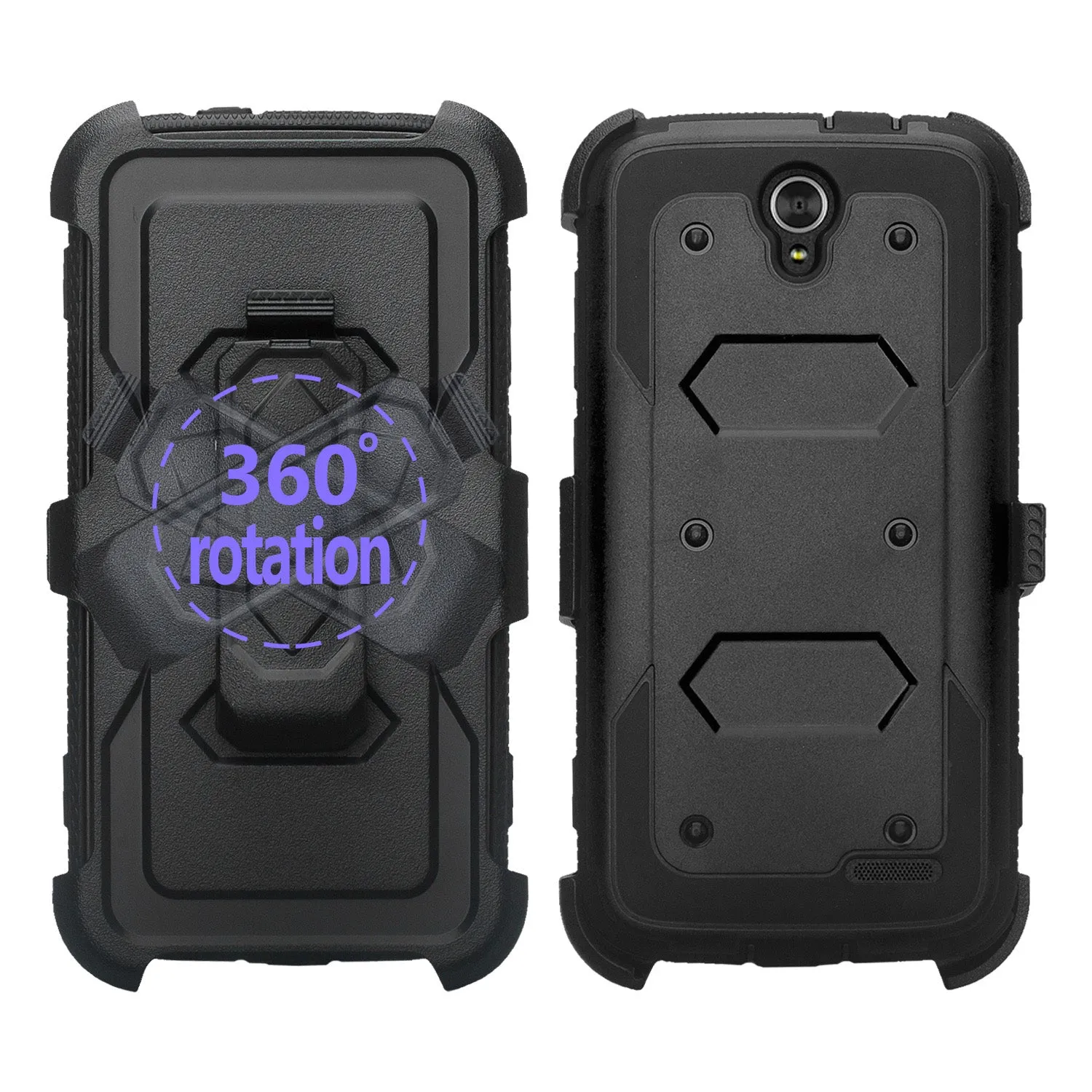 ZTE Grand X3 Case, ZMAX Champ, ZMAX Grand, Warp 7, Avid 916, Rugged Full-Body Armor[Built-in Screen Protector] Heavy Duty Holster Shell Combo Case - Black