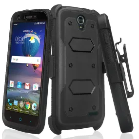 ZTE Grand X3 Case, ZMAX Champ, ZMAX Grand, Warp 7, Avid 916, Rugged Full-Body Armor[Built-in Screen Protector] Heavy Duty Holster Shell Combo Case - Black