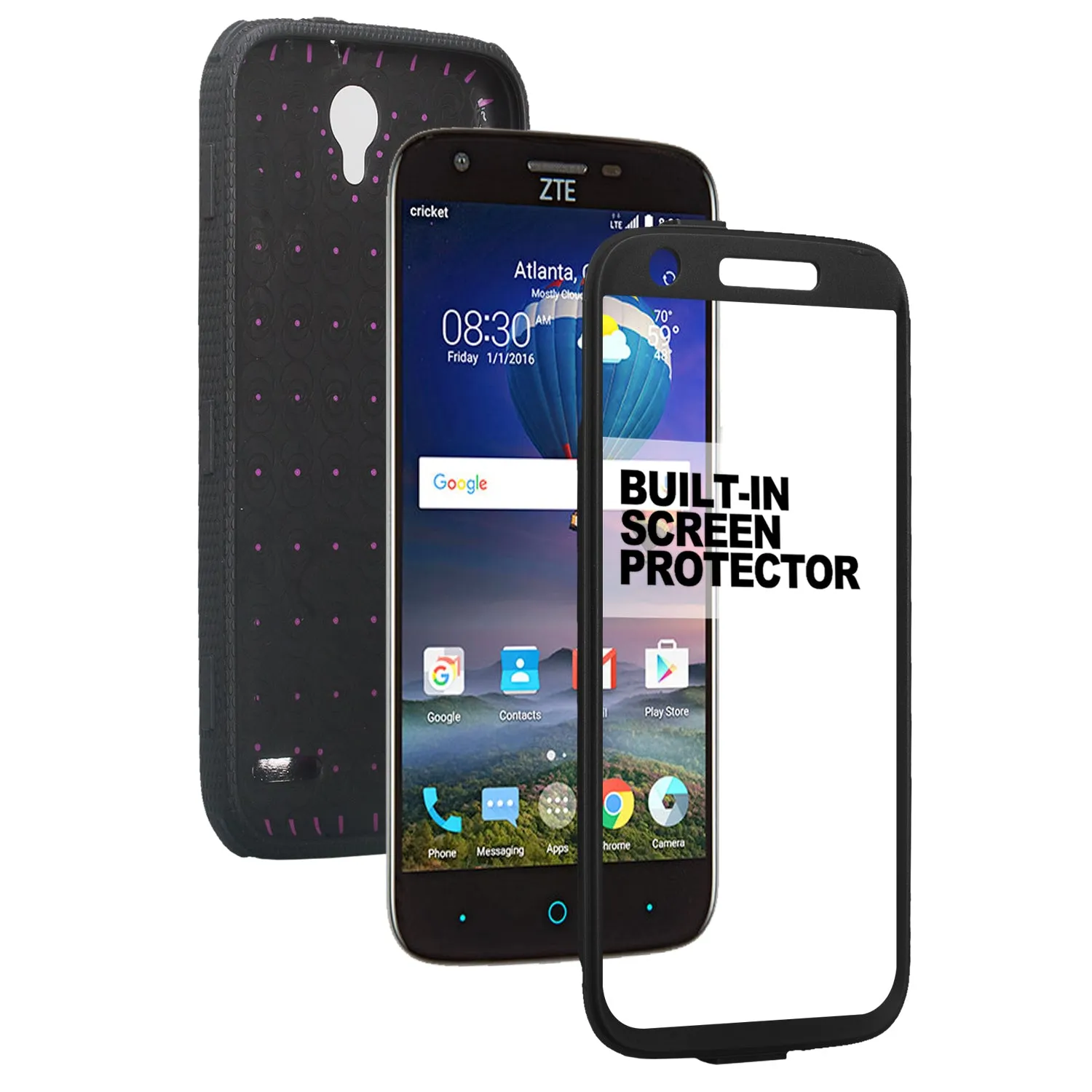 ZTE Grand X3 Case, ZMAX Champ, ZMAX Grand, Warp 7, Avid 916, Rugged Full-Body Armor[Built-in Screen Protector] Heavy Duty Holster Shell Combo Case - Black