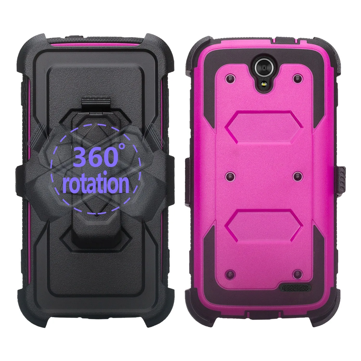 ZTE Grand X3 Case, ZMAX Champ, ZMAX Grand, Warp 7, Avid 916, Rugged Full-Body Armor[Built-in Screen Protector] Heavy Duty Holster Shell Combo Case - Purple