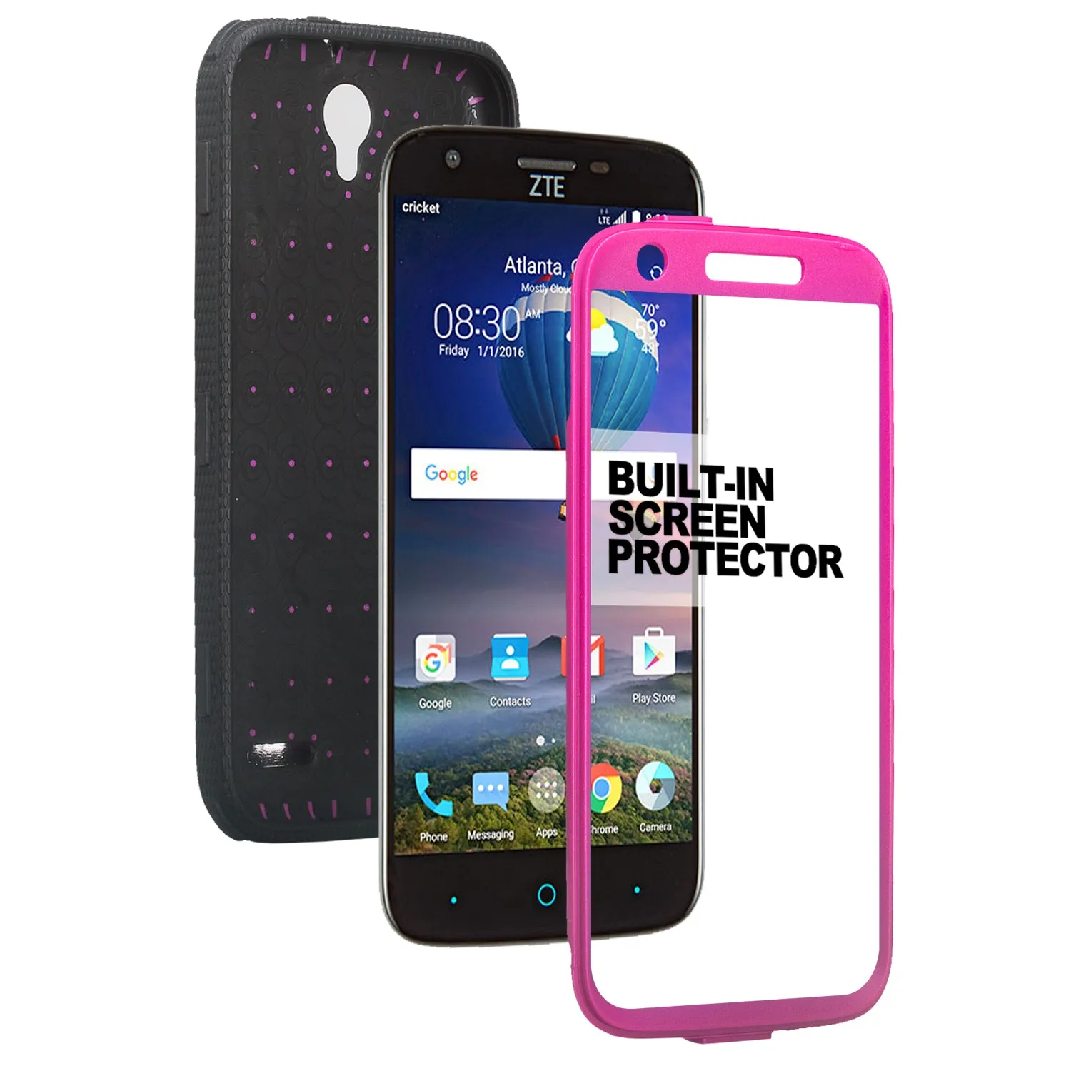 ZTE Grand X3 Case, ZMAX Champ, ZMAX Grand, Warp 7, Avid 916, Rugged Full-Body Armor[Built-in Screen Protector] Heavy Duty Holster Shell Combo Case - Purple